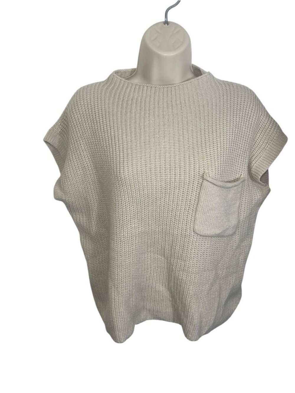Women's Size Small Oatmeal 78% Merino Wool Cap Sleeve Boxy Pullover Sweater